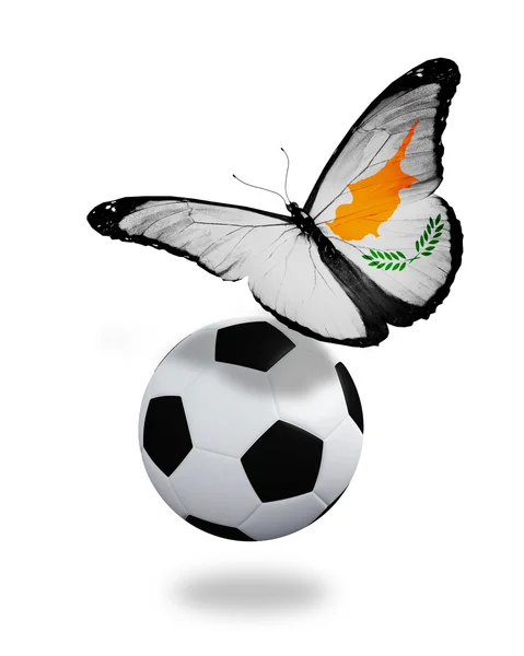 Concepto - mariposa con bandera cipriana volando cerca de la pelota, como —  Fotos de Stock