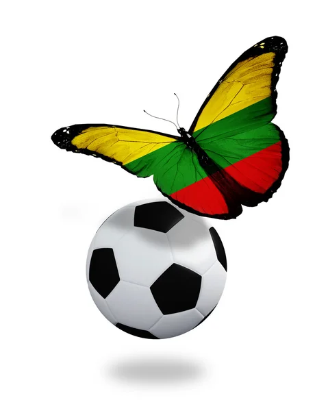 Concept - butterfly with Lithuanian flag flying near the ball, l — Stock Photo, Image