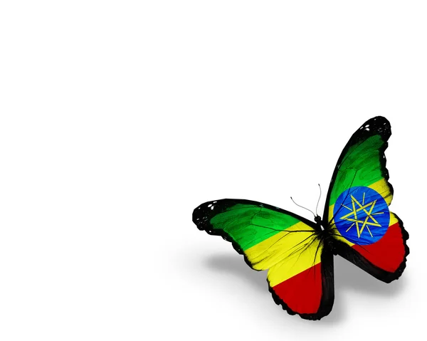 Beyaz arka plan üzerinde izole Etiyopya bayrağı kelebek — Stok fotoğraf