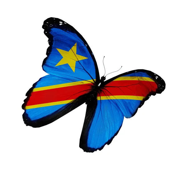 República Democrática del Congo bandera mariposa volando, aislado — Foto de Stock