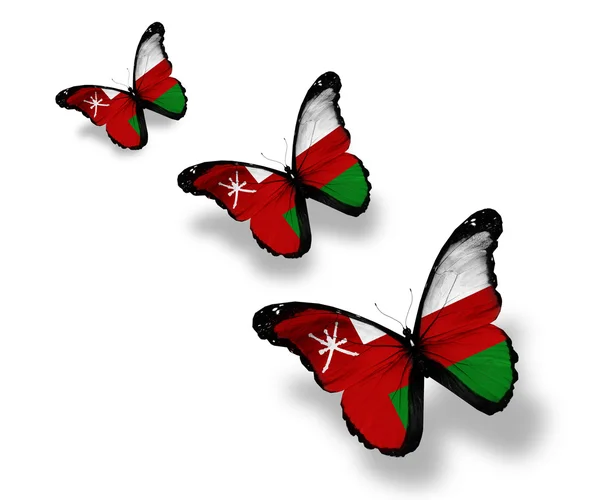Three Omani flag butterflies, isolated on white — Stock Photo, Image