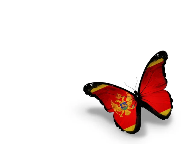 Montenegró zászló pillangó, elszigetelt fehér background — Stock Fotó