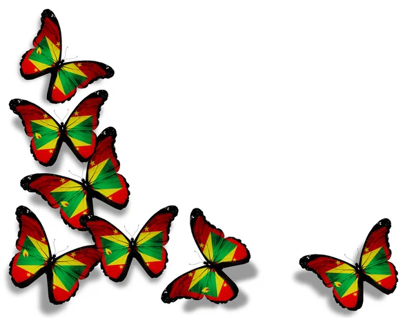 Grenada Flagge Schmetterlinge, isoliert auf weißem Hintergrund — Stockfoto