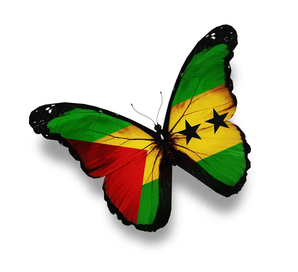 Sao Tome and Principe flag butterfly, isolated on white — Stock Photo, Image