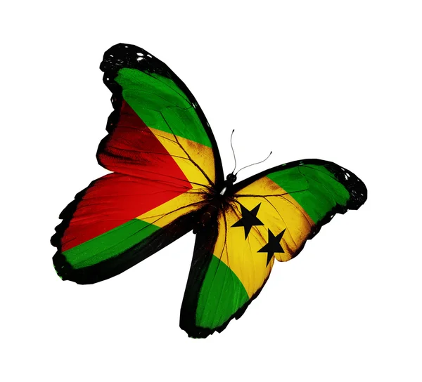 Sao Tome og Principe flag butterfly, isolert på hvit b – stockfoto