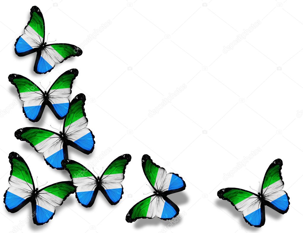 Sierra Leone flag butterflies, isolated on white background