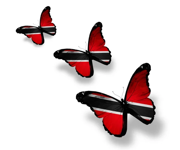 Três borboletas da bandeira de Trinidad e Tobago, isoladas em branco — Fotografia de Stock