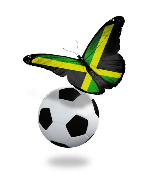 Conceito - borboleta com bandeira jamaicana voando perto da bola, como — Fotografia de Stock