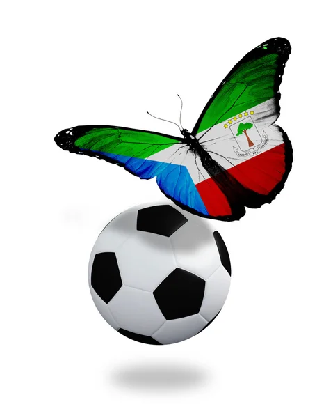 Concepto - mariposa con bandera de Guinea Ecuatorial volando cerca de la — Foto de Stock