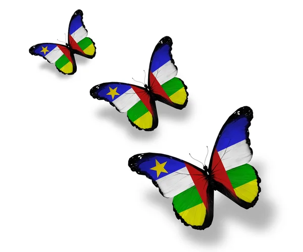 Три бабочки флага Центральноафриканской Республики, изолированные по Whi — стоковое фото