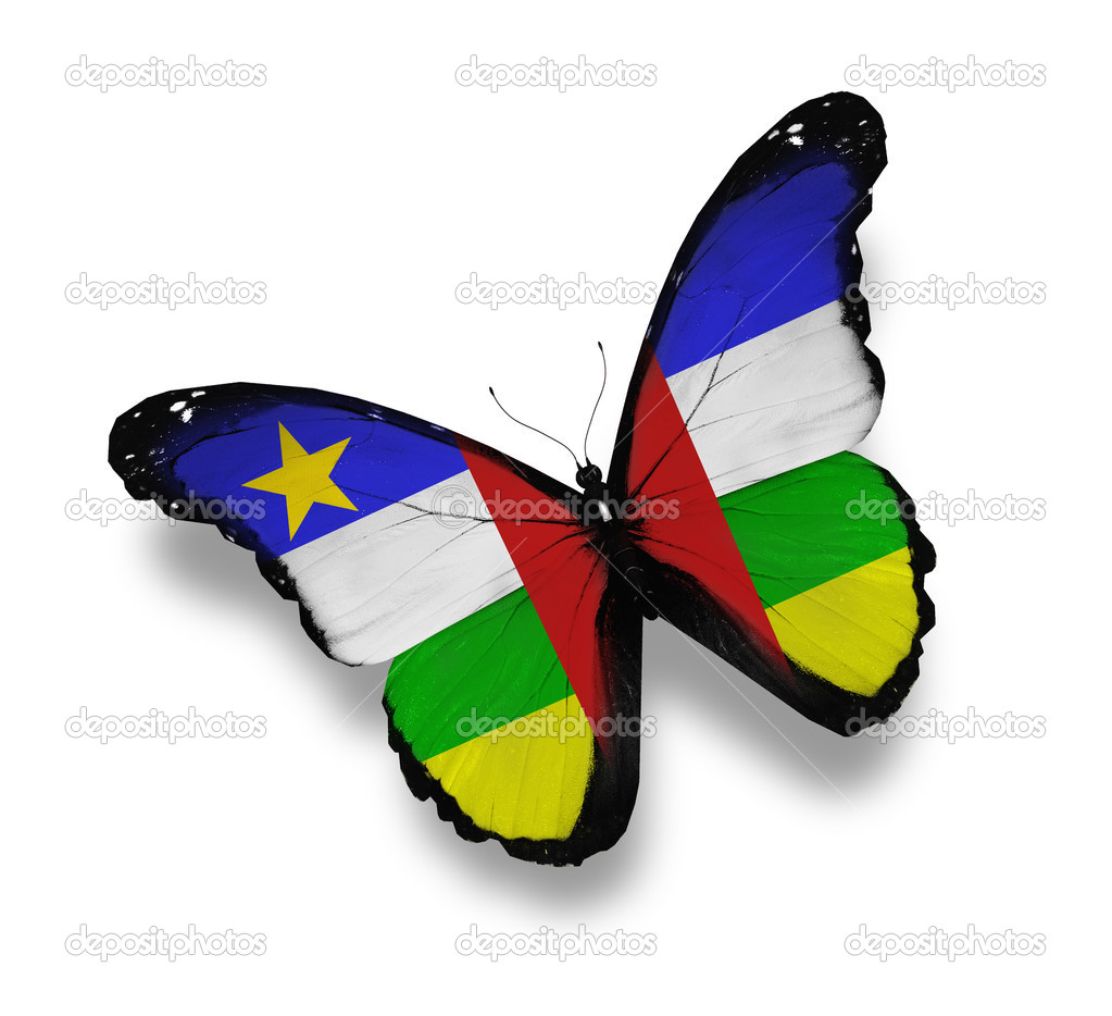 Central African Republic flag butterfly, isolated on white