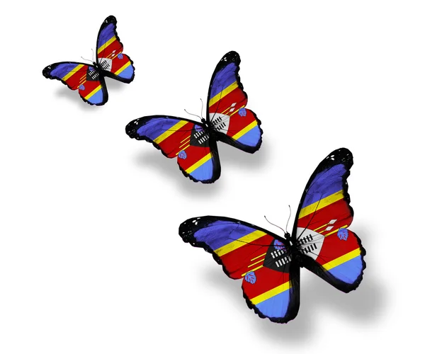 Beyaz izole üç Svaziland bayrak kelebekler — Stok fotoğraf