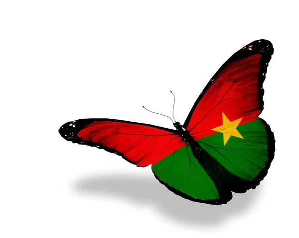 Drapeau du Burkina Faso papillon volant, isolé sur fond blanc — Photo