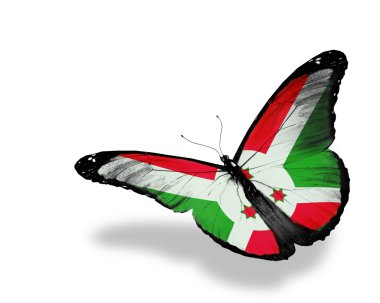 burundi bayrağı kelebek uçuyor, izole üzerinde beyaz arka plan