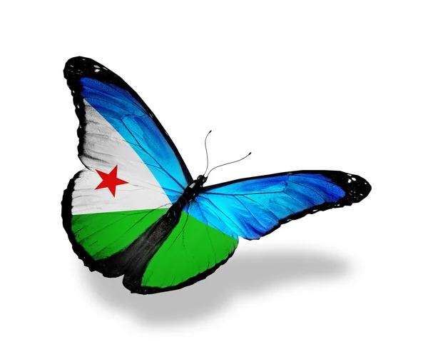Djibouti vlag vlinder vliegen, geïsoleerde op witte achtergrond — Stockfoto