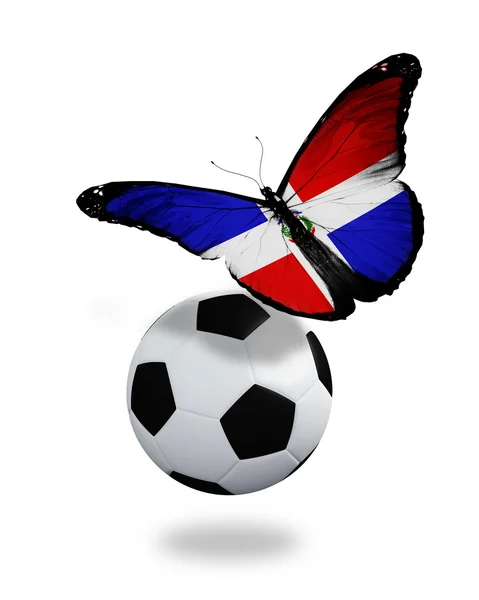 Concepto - mariposa con bandera de República Dominicana volando cerca de la —  Fotos de Stock