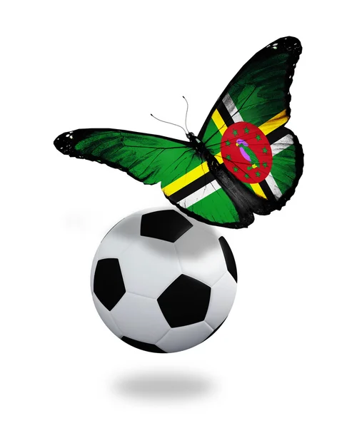 Concepto - mariposa con bandera de Dominica volando cerca de la pelota, lik —  Fotos de Stock