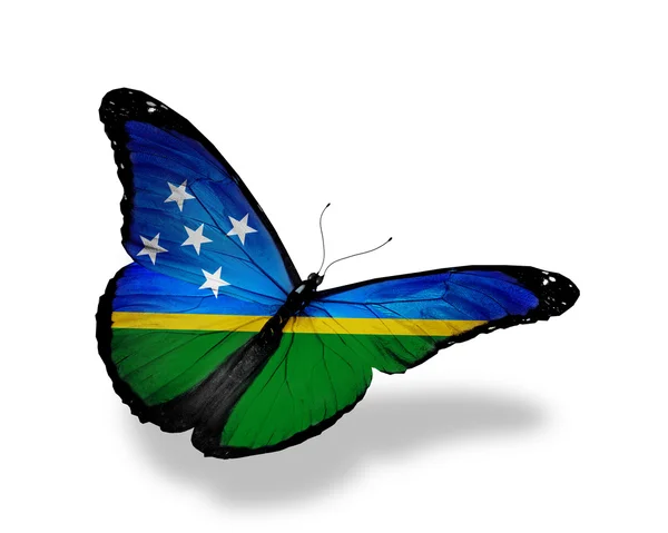 Solomon Islands flag butterfly flying, isolated on white backgro — Stock Photo, Image