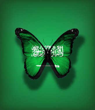 Saudi Arabia flag butterfly, isolated on flag background clipart