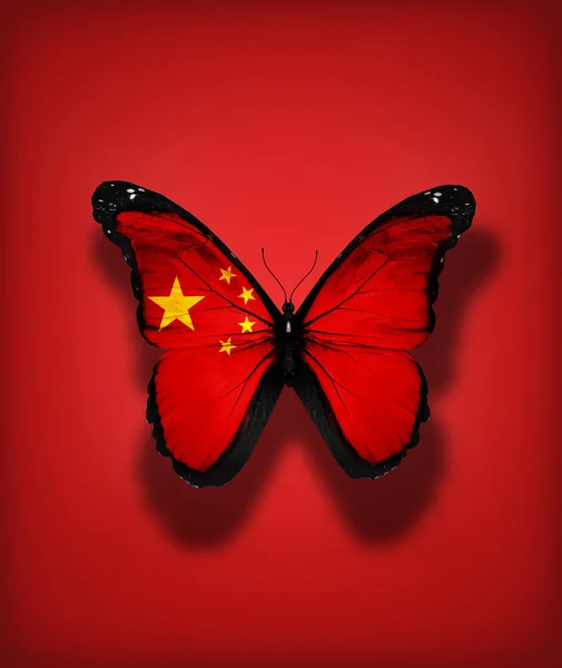 Mariposa de bandera china, aislada sobre fondo de bandera — Foto de Stock