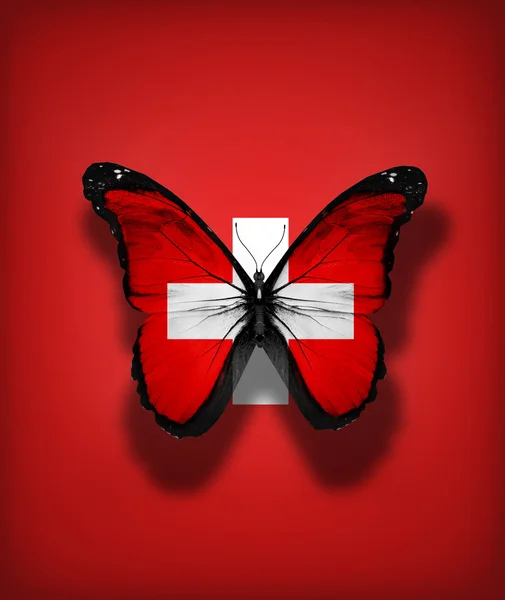 スイス連邦共和国旗蝶、旗の背景に分離 — ストック写真