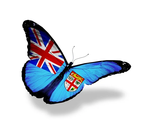 Fiji bandiera farfalla in volo, isolato su sfondo bianco — Foto Stock