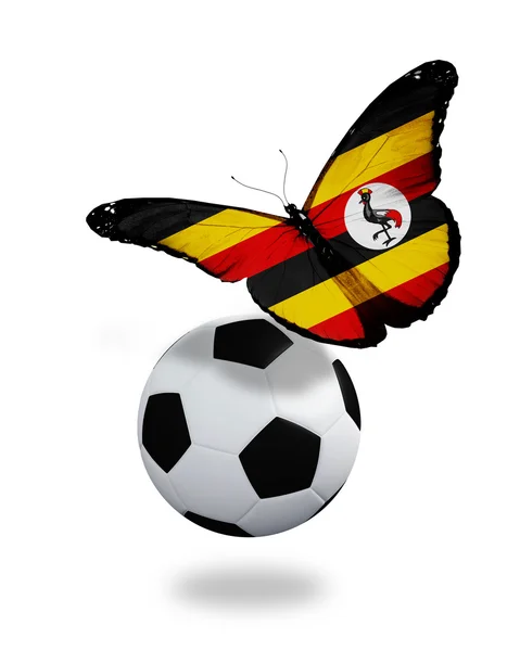 Concept papillon avec drapeau ougandais flottant près de la balle, comme — Photo