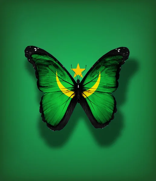 Mauretanien Flagge Schmetterling, isoliert auf Flagge Hintergrund — Stockfoto