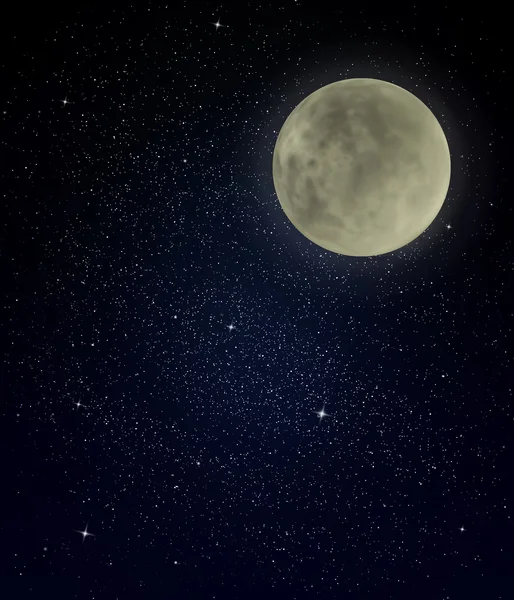 Σκούρο μπλε του ουρανού με το φεγγάρι και αστέρια — Φωτογραφία Αρχείου