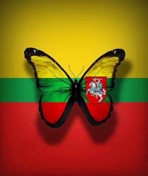 Mariposa de bandera lituana con Escudo de armas, aislada sobre fondo de la bandera — Foto de Stock