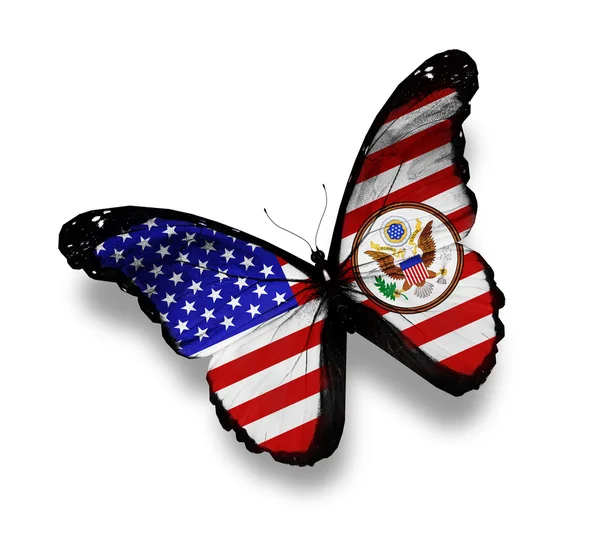 Americká vlajka motýl s erbem, izolované na bílém — Stock fotografie