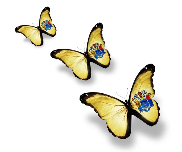 New jersey bayrak kelebekler, üzerinde beyaz izole — Stok fotoğraf