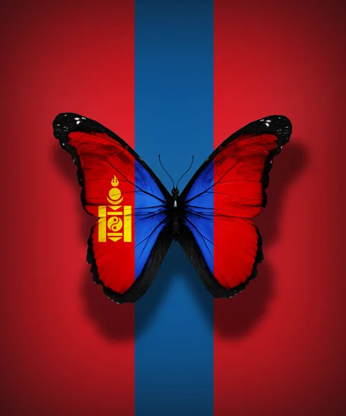 Mariposa de la bandera de Mongolia, aislada sobre fondo de la bandera — Foto de Stock