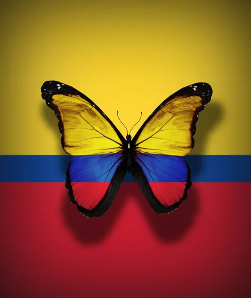Papillon drapeau colombien, isolé sur fond de drapeau — Photo