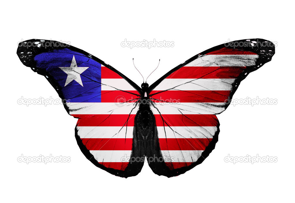 Liberian flag butterfly, isolated on white background