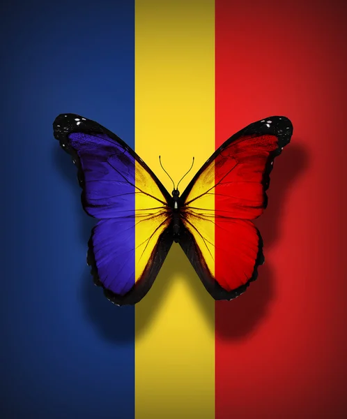 Romanian flag butterfly, isolated on flag background — Stock Photo, Image