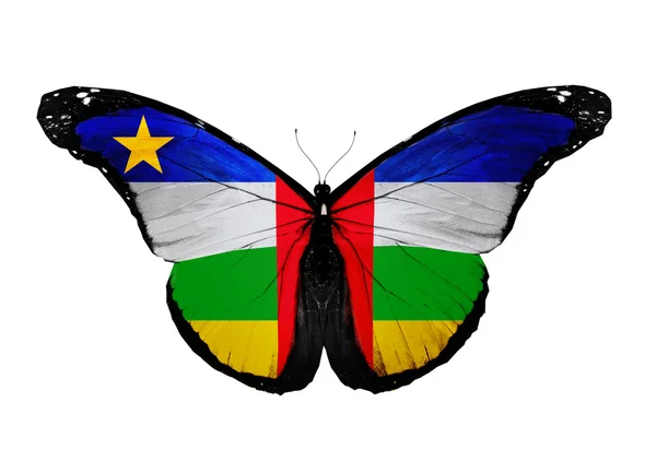 Orta Afrika Cumhuriyeti bayrağı kelebek, beyaz zemin üzerine izole — Stok fotoğraf