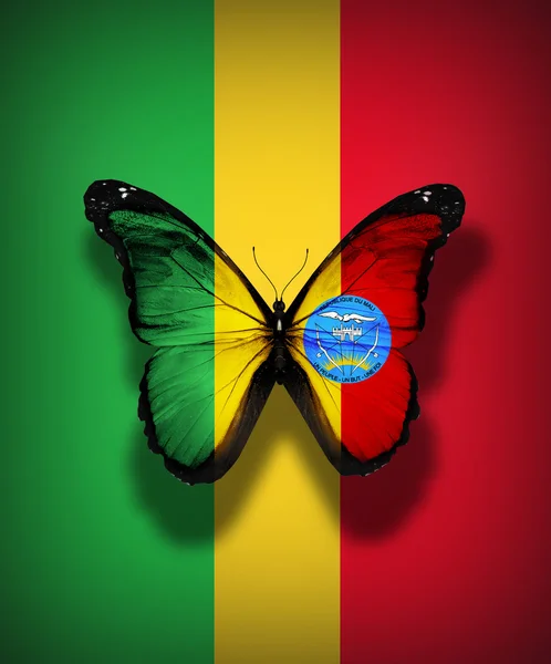 Mali flag butterfly, isolated on flag background — Stock Photo, Image