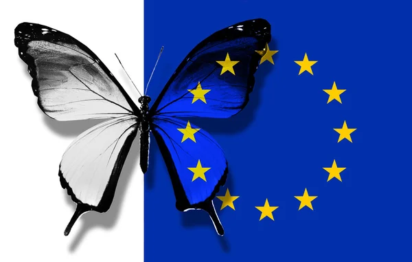 Флаг Европейского Союза бабочка, изолированные на флаге и белом фоне — стоковое фото