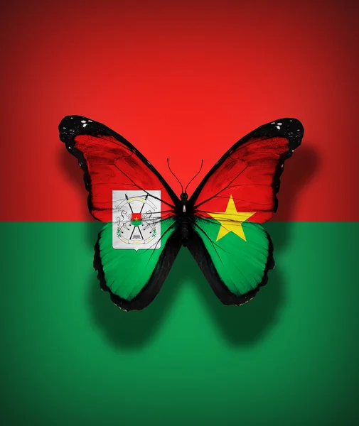 Burkina Faso Flagge Schmetterling, isoliert auf Flaggenhintergrund — Stockfoto