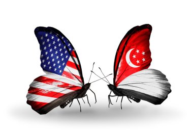 İki kanat bayrakları ile ilişkileri sembolü olarak ABD ve Singapur kelebekler