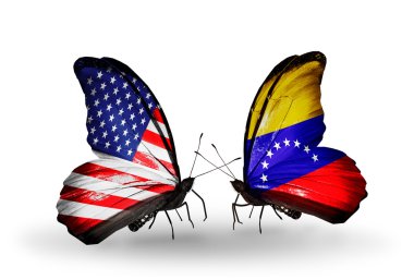 İki kanat bayrakları ile ilişkileri sembolü olarak ABD ve venezuela kelebekler