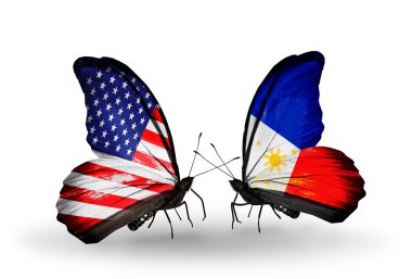 İki kanat bayrakları ile ilişkileri sembolü olarak ABD ve Filipinler kelebekler