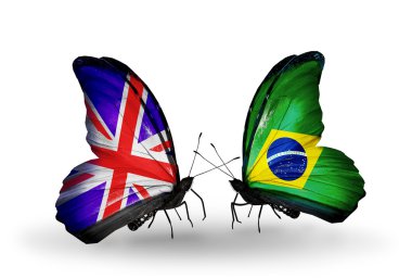 dos mariposas con banderas en las alas como símbolo de las relaciones Reino Unido y Brasil