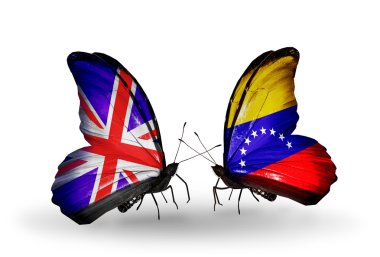 İki kanat bayrakları ile ilişkileri sembolü olarak İngiltere ve venezuela kelebekler