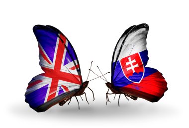 İki kanat bayrakları ile ilişkileri sembolü olarak İngiltere ve Slovakya kelebekler