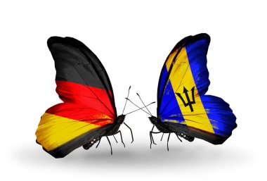 İki kanat bayrakları ile ilişkileri sembolü olarak Almanya ve barbados kelebekler