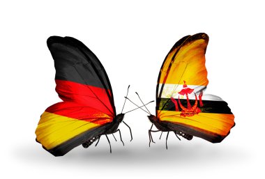 İki kanat bayrakları ile ilişkileri sembolü olarak Almanya ve brunei kelebekler