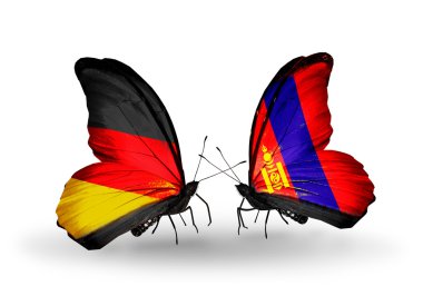 İki kanat bayrakları ile ilişkileri sembolü olarak Almanya ve Moğolistan kelebekler