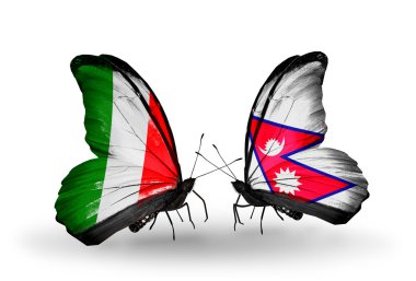 İki kanat bayrakları ile ilişkileri sembolü olarak İtalya ve nepal kelebekler